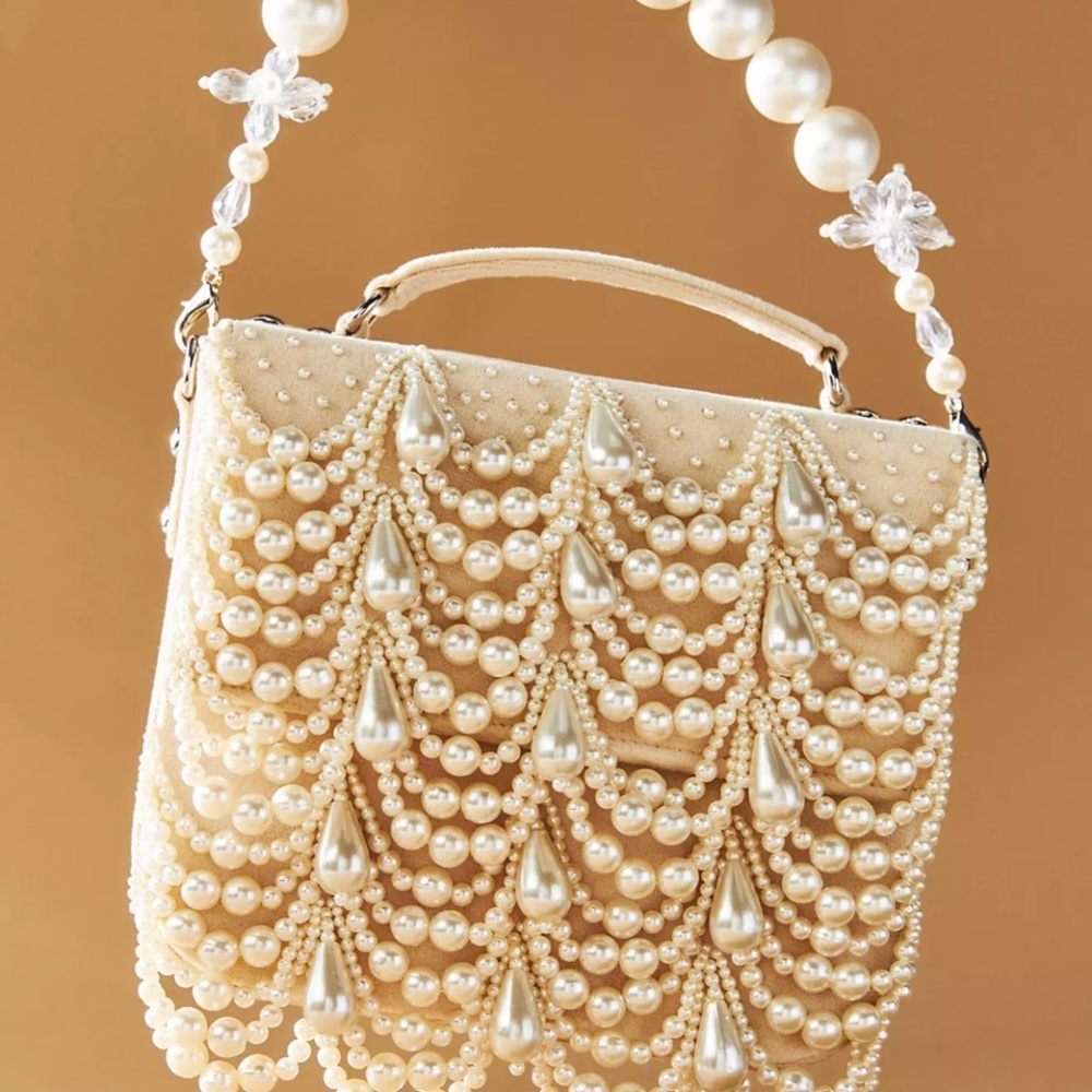Anthropologie BHLDN Zhuu Pearl Fringe Box Clutch Bag-A710